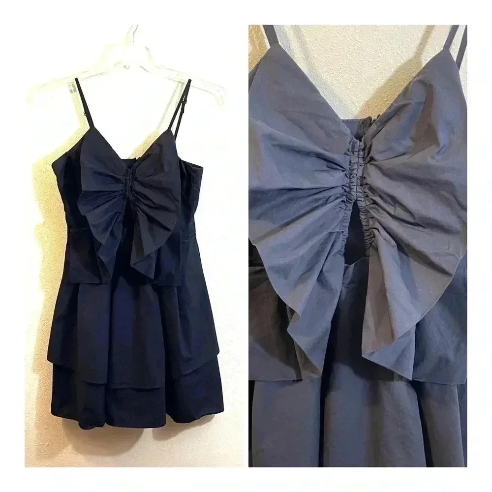 Reveuse Juniors Size L Black Sundress  Dress Layered Front Keyhole Zipper Party